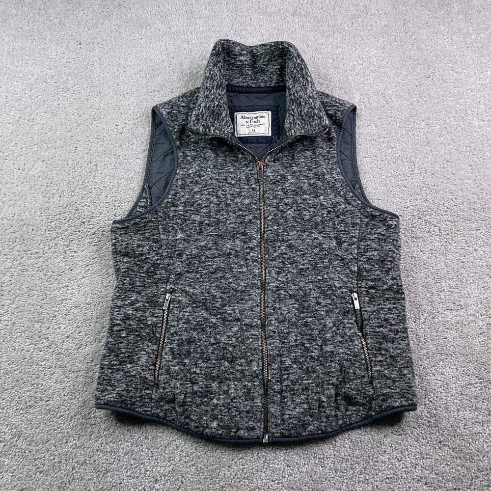 Abercrombie & Fitch‎ Vest Womens Medium Gray Fleece Quilted Full Zip Warm Preppy